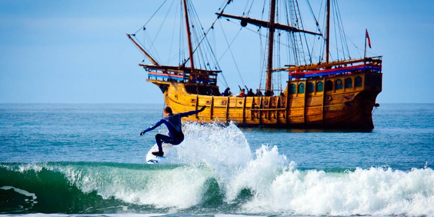 Stuart Campbell geting air in front of a Pirate ship!